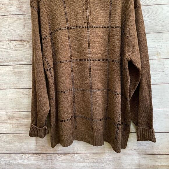 CEZANI QUARTER ZIP SWEATER IN BROWN WINDOWPANE - Picture 3 of 5